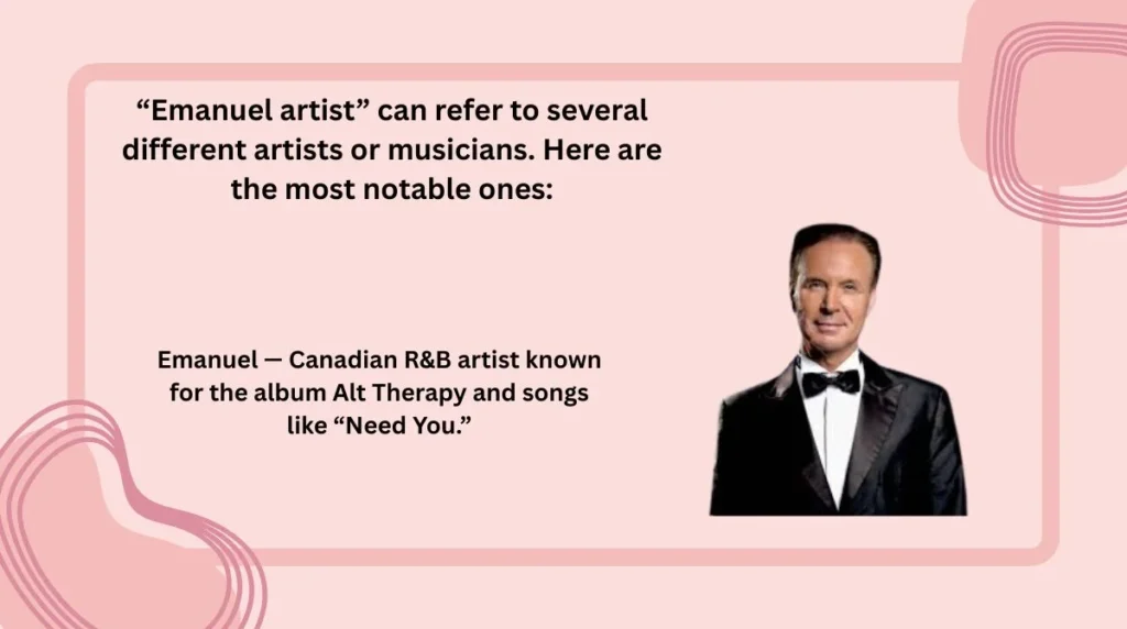 “Emanuel artist” can refer to several different artists or musicians. Here are the most notable ones: